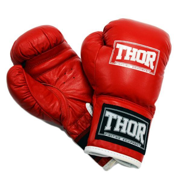 Перчатки боксерские 10ун Thor - JUNIOR  (кожа) красные