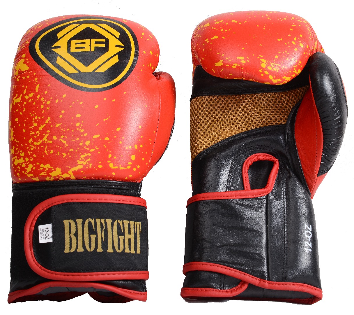 Перчатки красно-желтые кожа BigFight 10ун