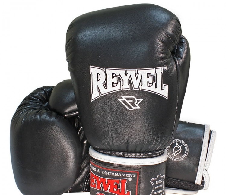 Перчатки для бокса Reyvel 18oz черные кожа