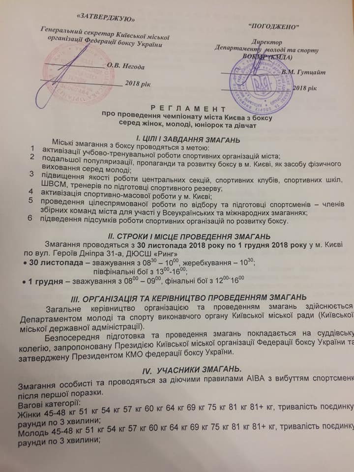 Регламент чемпіонату м. Києва серед жінок