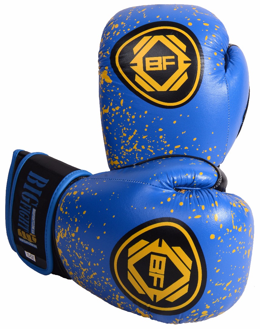 Перчатки сине-желтые BigFight кожа 10ун, 12ун
