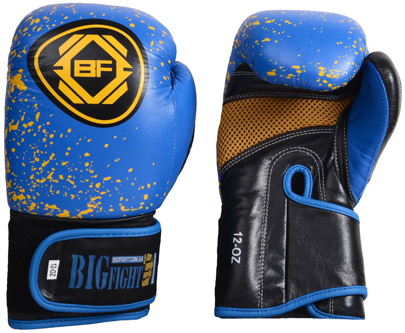 Перчатки сине-желтые BigFight кожа 10ун, 12ун Перчатки сине-желтые BigFight кожа 10ун, 12ун