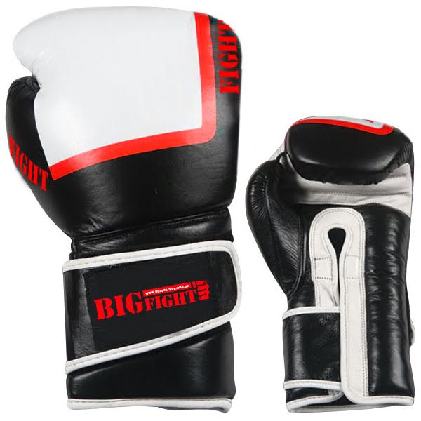 Боксерские перчатки Bigfight винил  10ун, 12ун Черно-белые (Код: BGL-01)