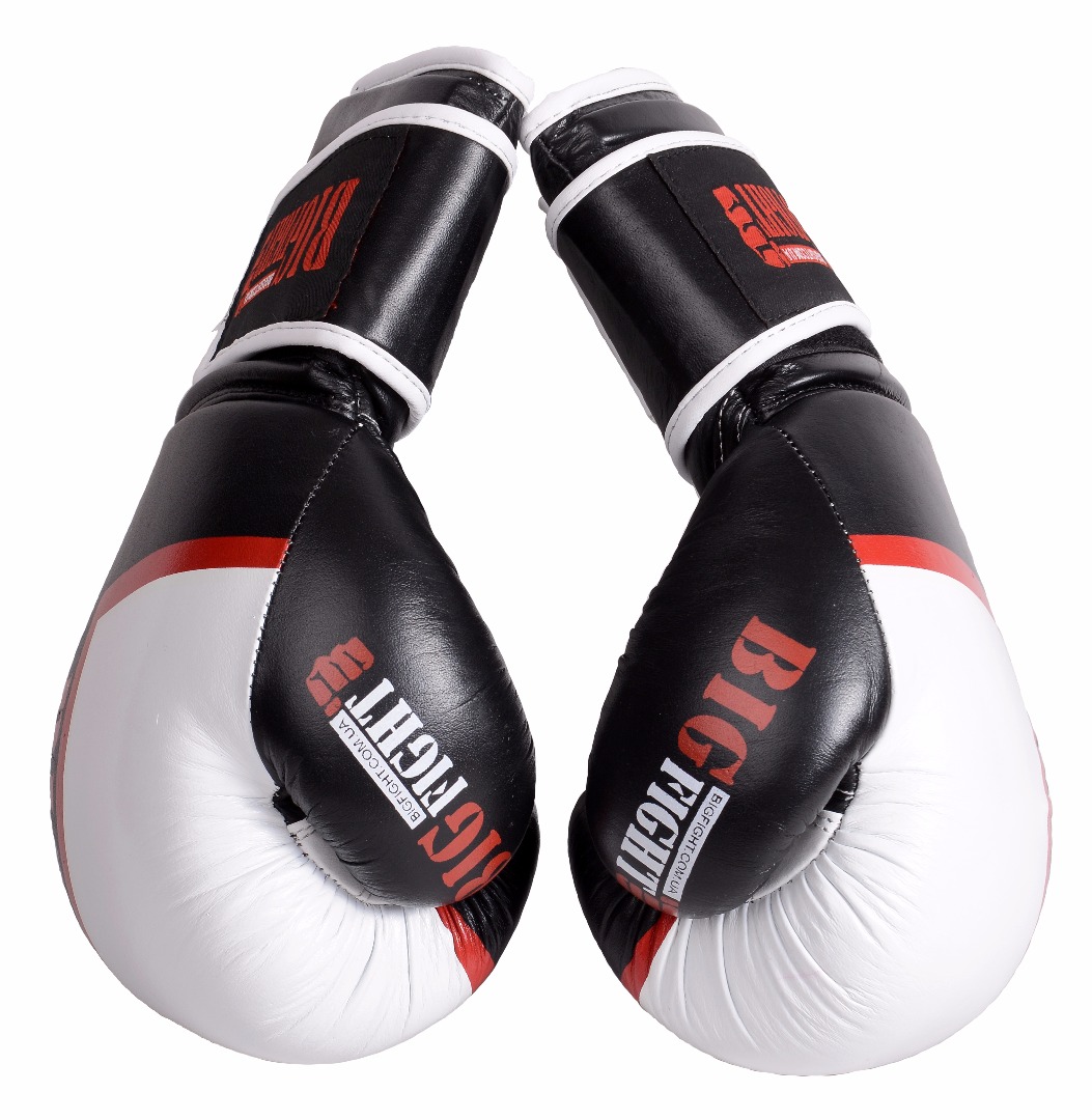 Боксерские перчатки Bigfight винил 12 унций Черно-белые (Код: BGL-01)