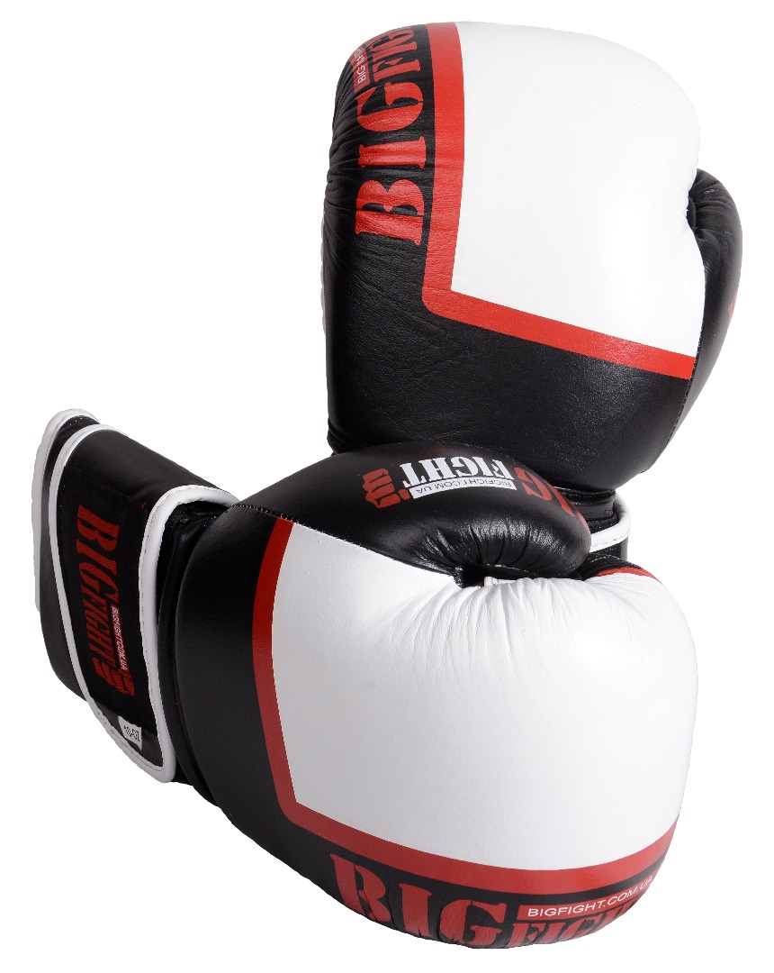 Боксерские перчатки Bigfight винил 12 унций Черно-белые (Код: BGL-01)