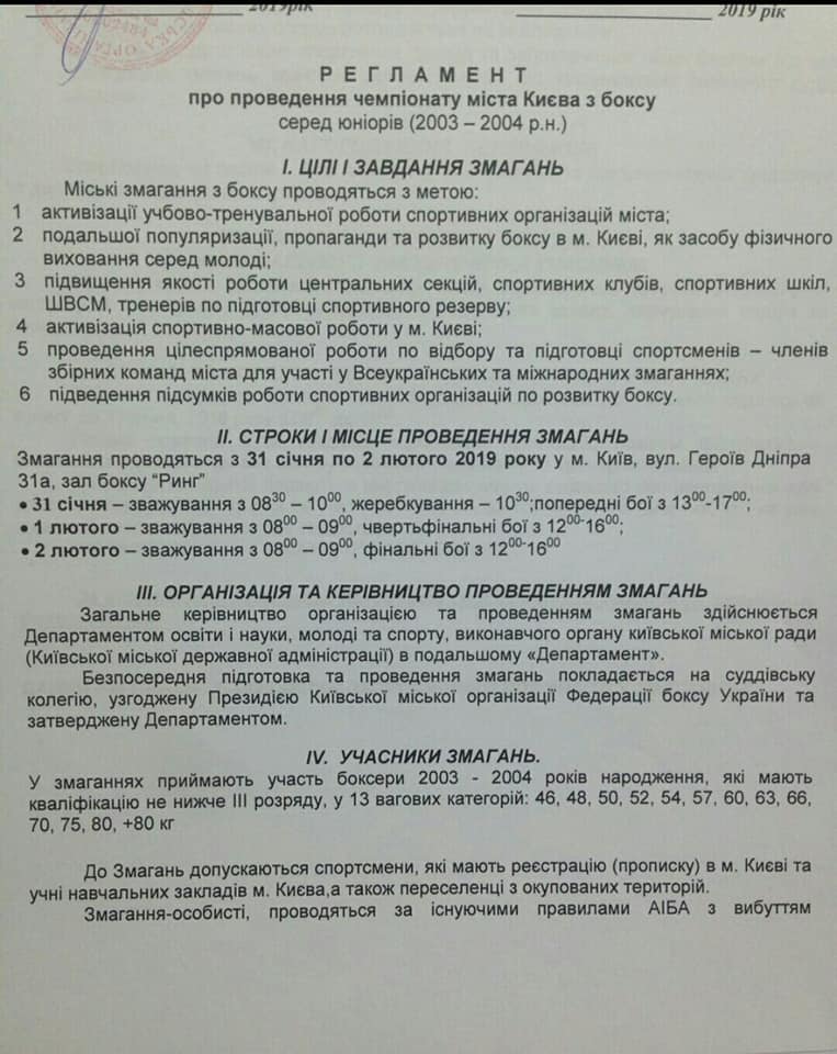 Регламент чемпіонат Києва серед боксерів 2003/04 р.н.